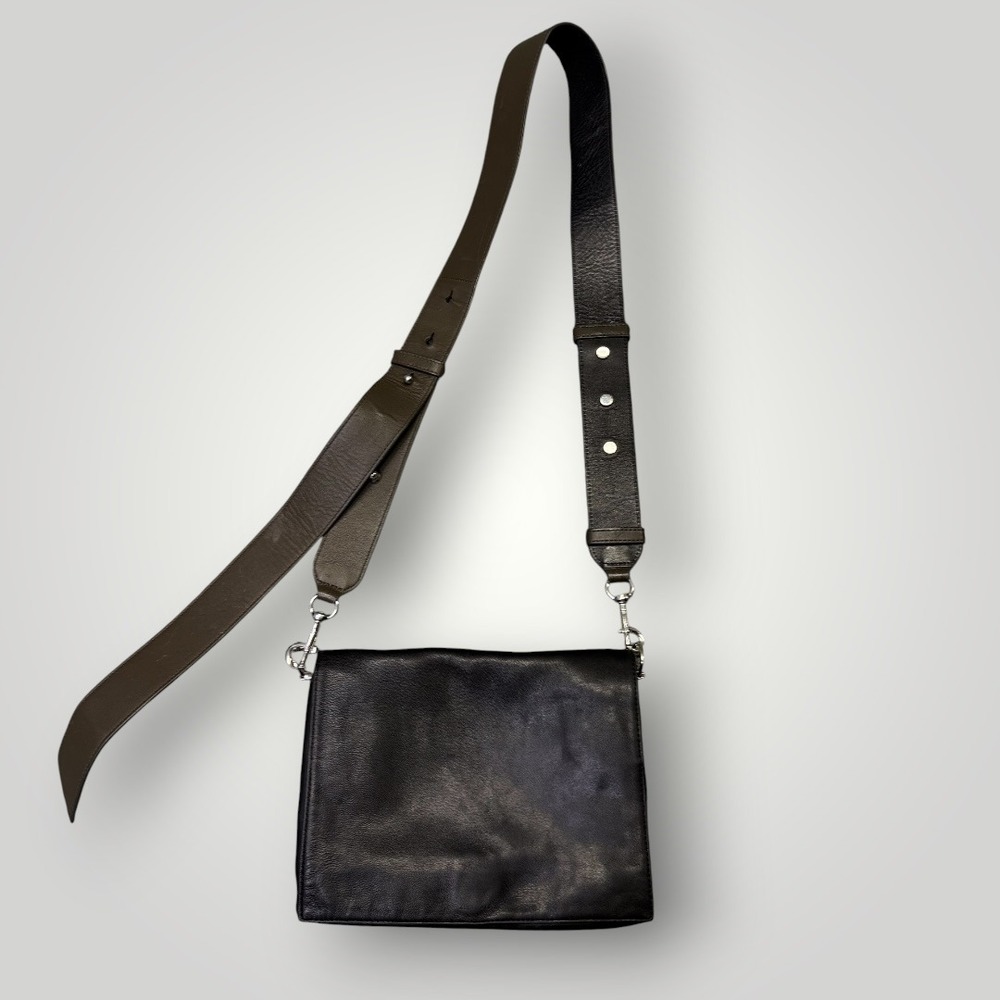 AllSaints Black Leather Crossbody Bag Olive Green Strap